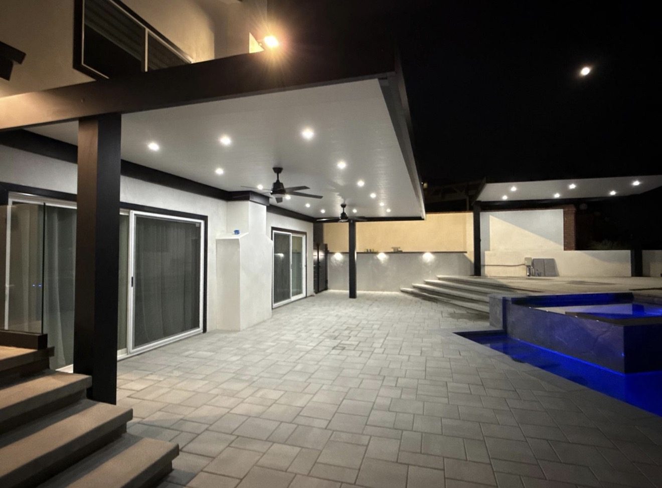 Illuminated patio cover at night